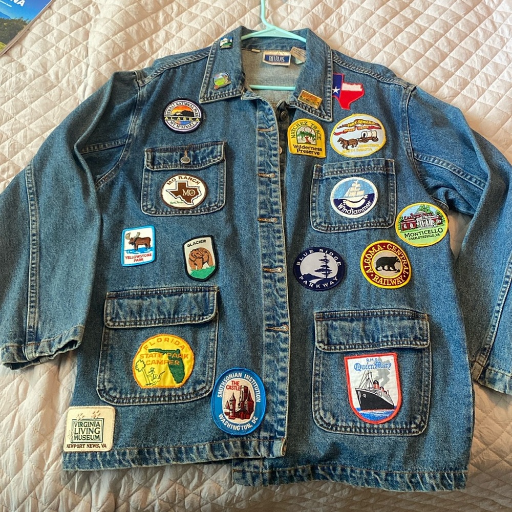Vintage BILLBLASS Denim Patch Jacket Traveler Oversize Worldwide Collectable
